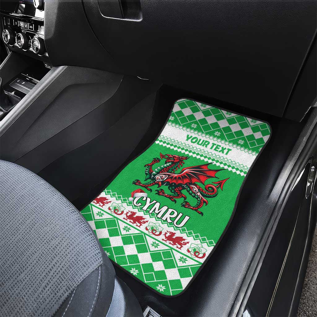 Personalized Wales Christmas Dragon Car Mats Nadolig Llawen Green Version - Wonder Print Shop