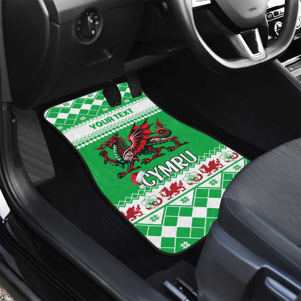 Personalized Wales Christmas Dragon Car Mats Nadolig Llawen Green Version - Wonder Print Shop