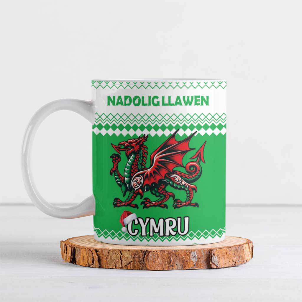 Personalized Wales Christmas Dragon Ceramic Mug Nadolig Llawen Green Version - Wonder Print Shop