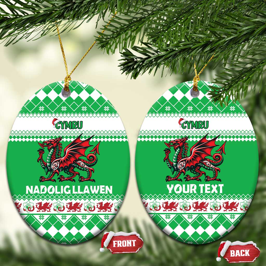 Personalized Wales Christmas Dragon Ceramic Ornament Nadolig Llawen Green Version - Wonder Print Shop