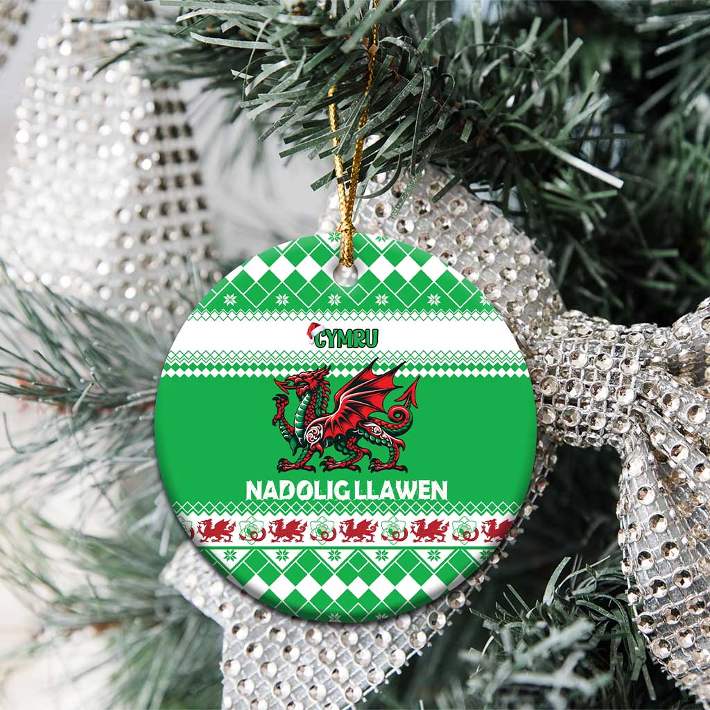 Personalized Wales Christmas Dragon Ceramic Ornament Nadolig Llawen Green Version - Wonder Print Shop