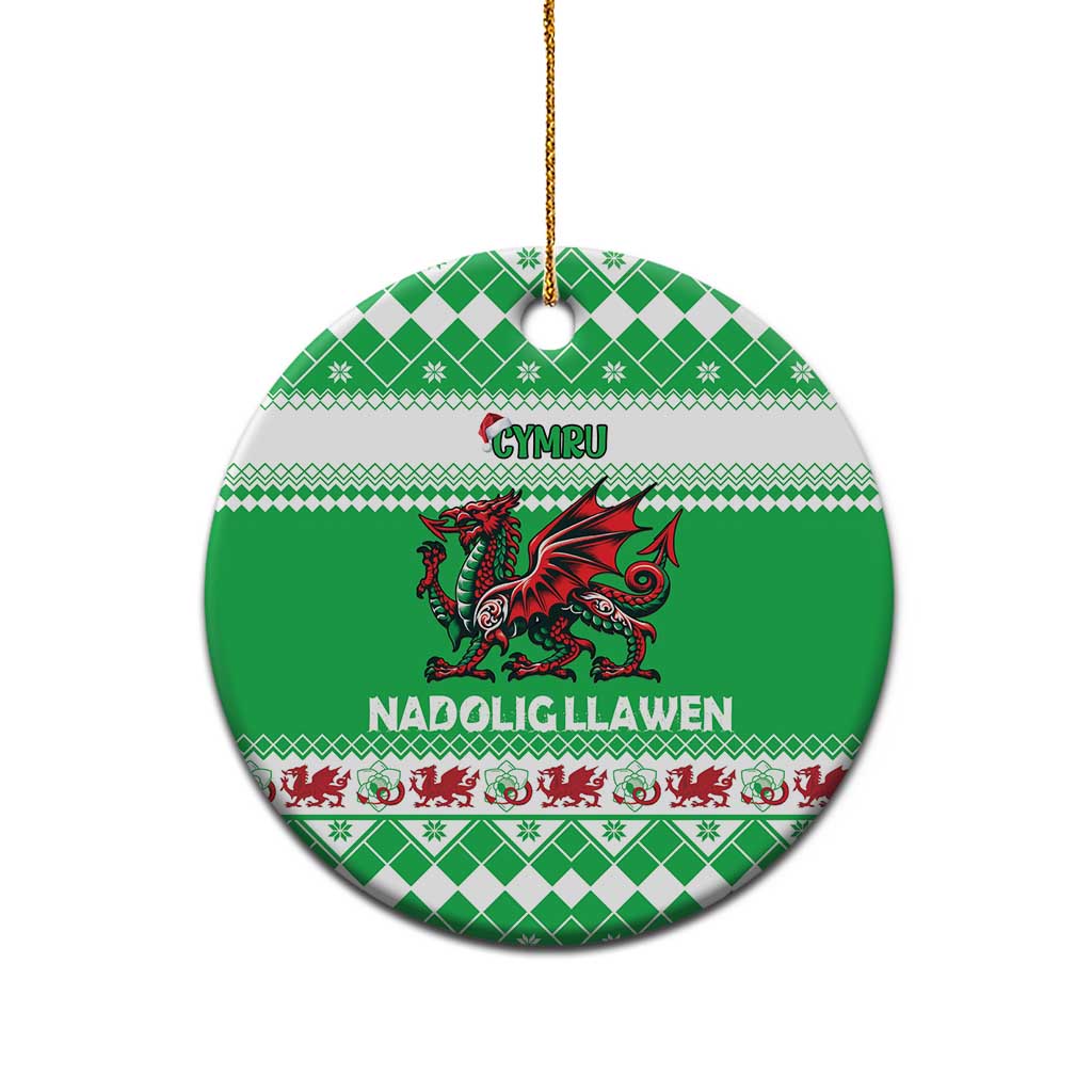 Personalized Wales Christmas Dragon Ceramic Ornament Nadolig Llawen Green Version - Wonder Print Shop