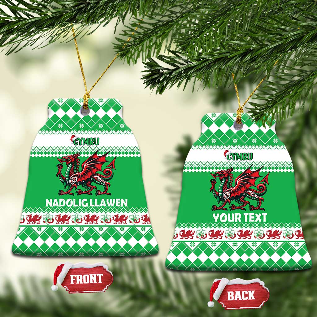Personalized Wales Christmas Dragon Ceramic Ornament Nadolig Llawen Green Version - Wonder Print Shop