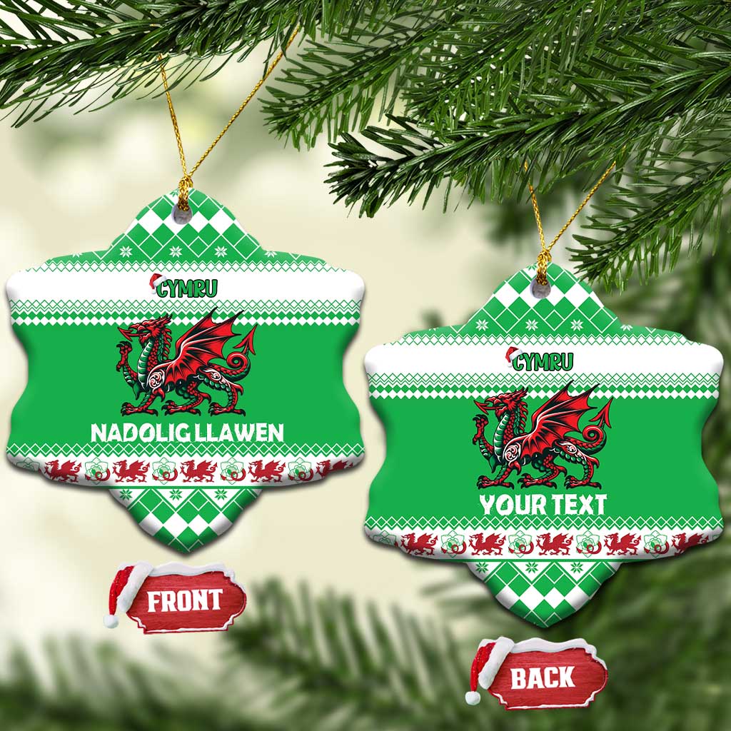 Personalized Wales Christmas Dragon Ceramic Ornament Nadolig Llawen Green Version - Wonder Print Shop