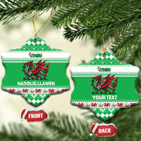 Personalized Wales Christmas Dragon Ceramic Ornament Nadolig Llawen Green Version - Wonder Print Shop