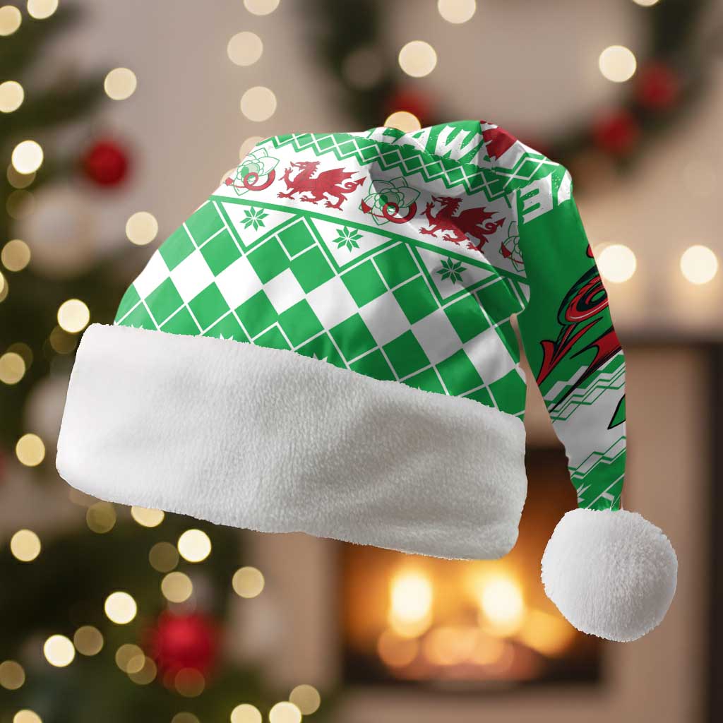 Personalized Wales Christmas Dragon Christmas Santa Hat Nadolig Llawen Green Version - Wonder Print Shop