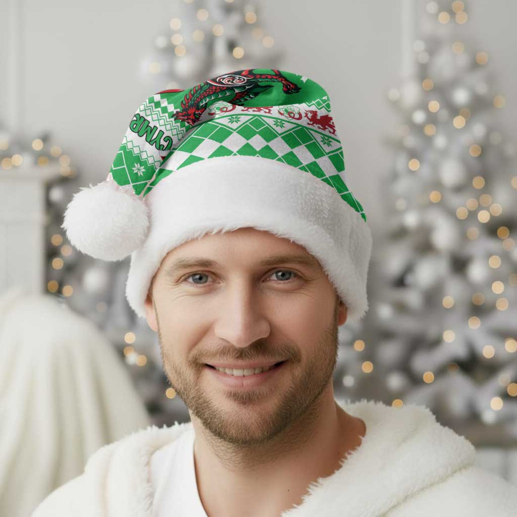 Personalized Wales Christmas Dragon Christmas Santa Hat Nadolig Llawen Green Version - Wonder Print Shop
