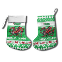 Personalized Wales Christmas Dragon Christmas Stocking Nadolig Llawen Green Version - Wonder Print Shop