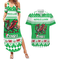 Personalized Wales Christmas Dragon Couples Matching Summer Maxi Dress and Hawaiian Shirt Nadolig Llawen Green Version - Wonder Print Shop