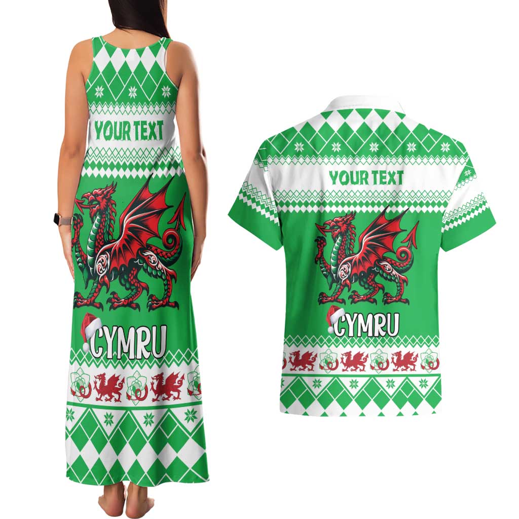 Personalized Wales Christmas Dragon Couples Matching Tank Maxi Dress and Hawaiian Shirt Nadolig Llawen Green Version - Wonder Print Shop
