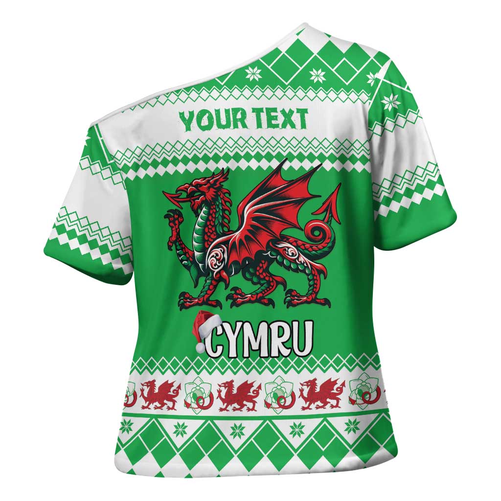 Personalized Wales Christmas Dragon Cross Shoulder Shirt Nadolig Llawen Green Version - Wonder Print Shop