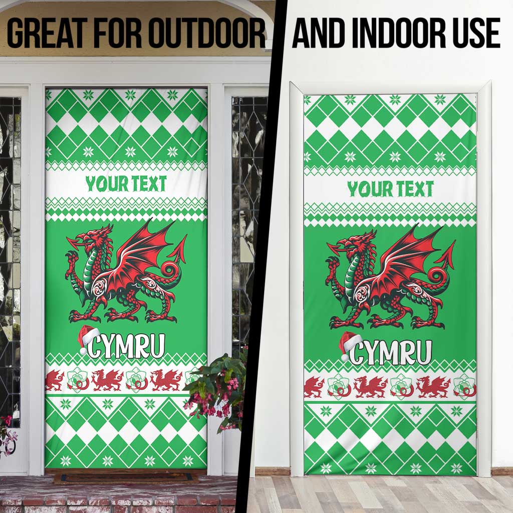 Personalized Wales Christmas Dragon Door Cover Nadolig Llawen Green Version - Wonder Print Shop