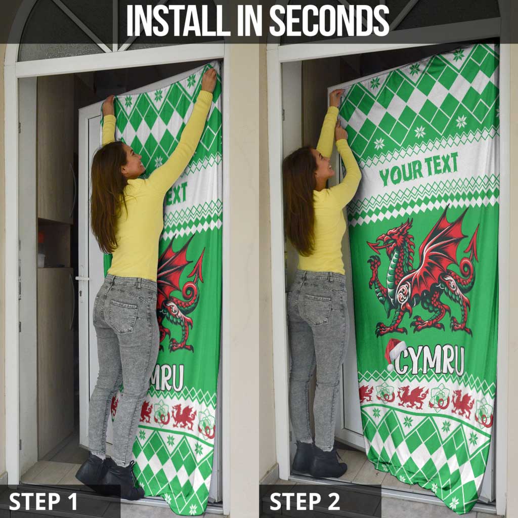Personalized Wales Christmas Dragon Door Cover Nadolig Llawen Green Version - Wonder Print Shop