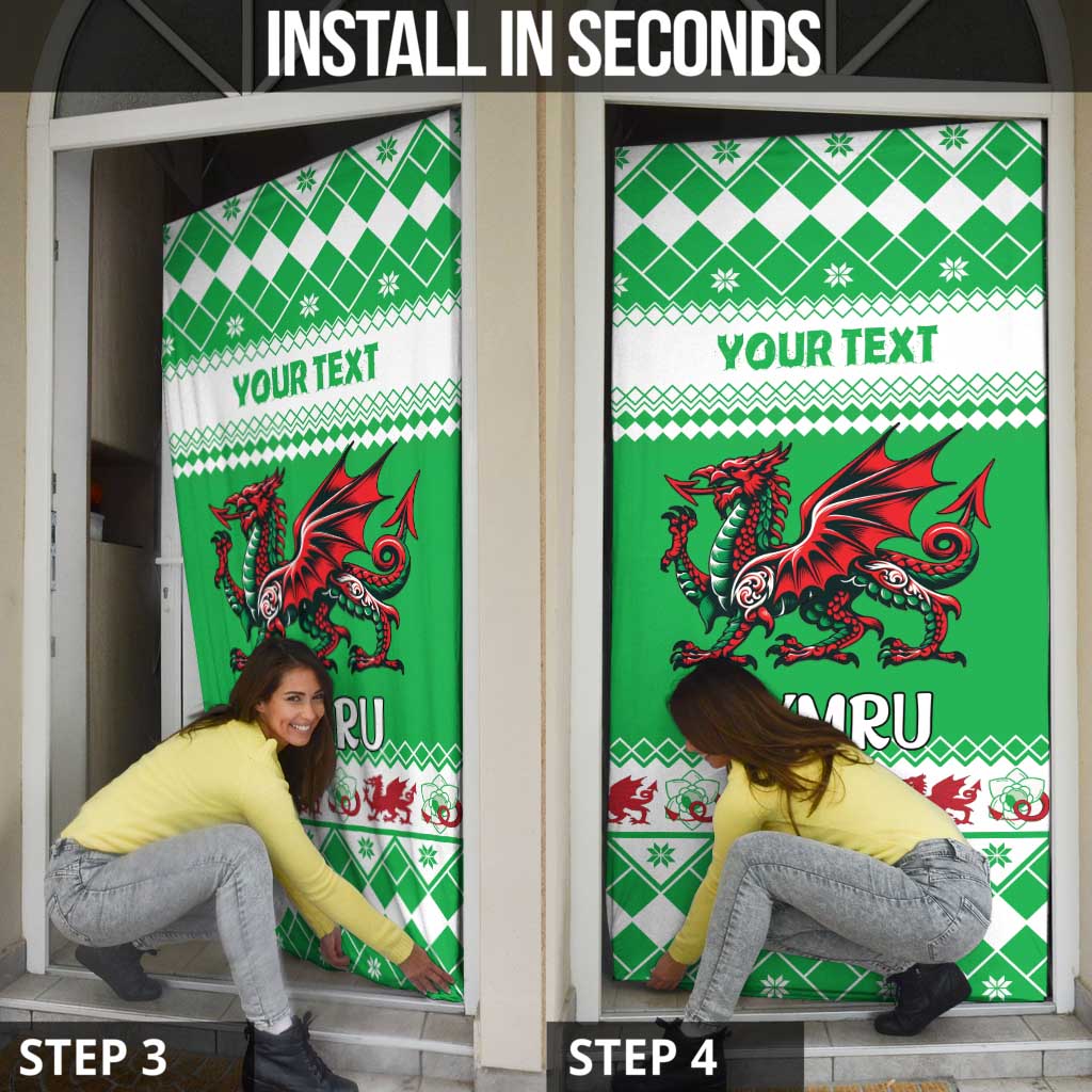 Personalized Wales Christmas Dragon Door Cover Nadolig Llawen Green Version - Wonder Print Shop