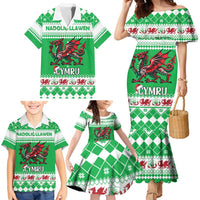Personalized Wales Christmas Dragon Family Matching Mermaid Dress and Hawaiian Shirt Nadolig Llawen Green Version - Wonder Print Shop