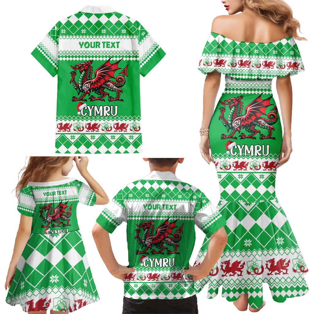 Personalized Wales Christmas Dragon Family Matching Mermaid Dress and Hawaiian Shirt Nadolig Llawen Green Version - Wonder Print Shop