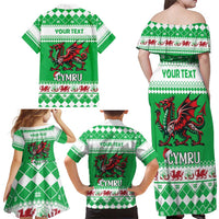 Personalized Wales Christmas Dragon Family Matching Off Shoulder Maxi Dress and Hawaiian Shirt Nadolig Llawen Green Version - Wonder Print Shop