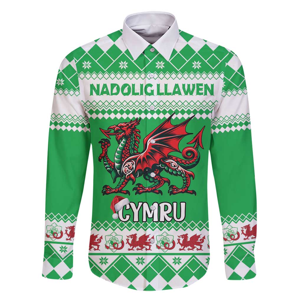 Personalized Wales Christmas Dragon Family Matching Off Shoulder Maxi Dress and Hawaiian Shirt Nadolig Llawen Green Version - Wonder Print Shop
