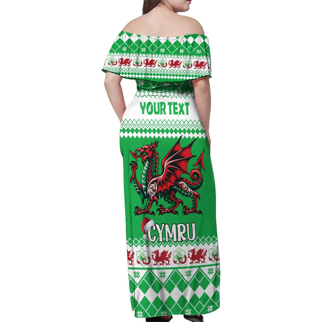 Personalized Wales Christmas Dragon Family Matching Off Shoulder Maxi Dress and Hawaiian Shirt Nadolig Llawen Green Version - Wonder Print Shop
