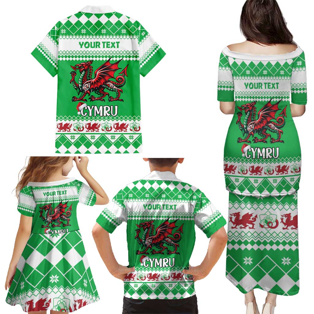 Personalized Wales Christmas Dragon Family Matching Puletasi and Hawaiian Shirt Nadolig Llawen Green Version - Wonder Print Shop