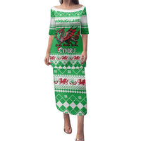 Personalized Wales Christmas Dragon Family Matching Puletasi and Hawaiian Shirt Nadolig Llawen Green Version - Wonder Print Shop
