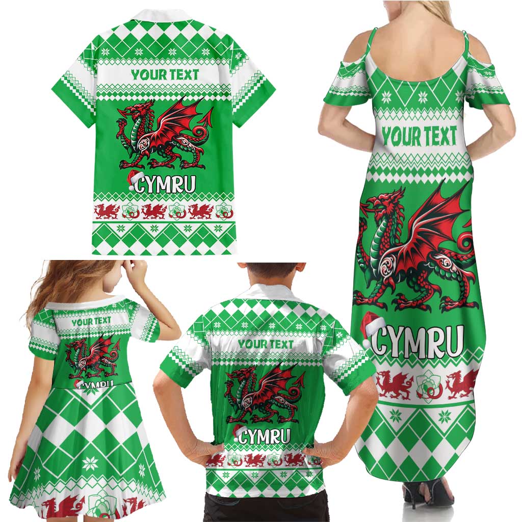 Personalized Wales Christmas Dragon Family Matching Summer Maxi Dress and Hawaiian Shirt Nadolig Llawen Green Version - Wonder Print Shop