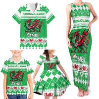 Personalized Wales Christmas Dragon Family Matching Tank Maxi Dress and Hawaiian Shirt Nadolig Llawen Green Version - Wonder Print Shop