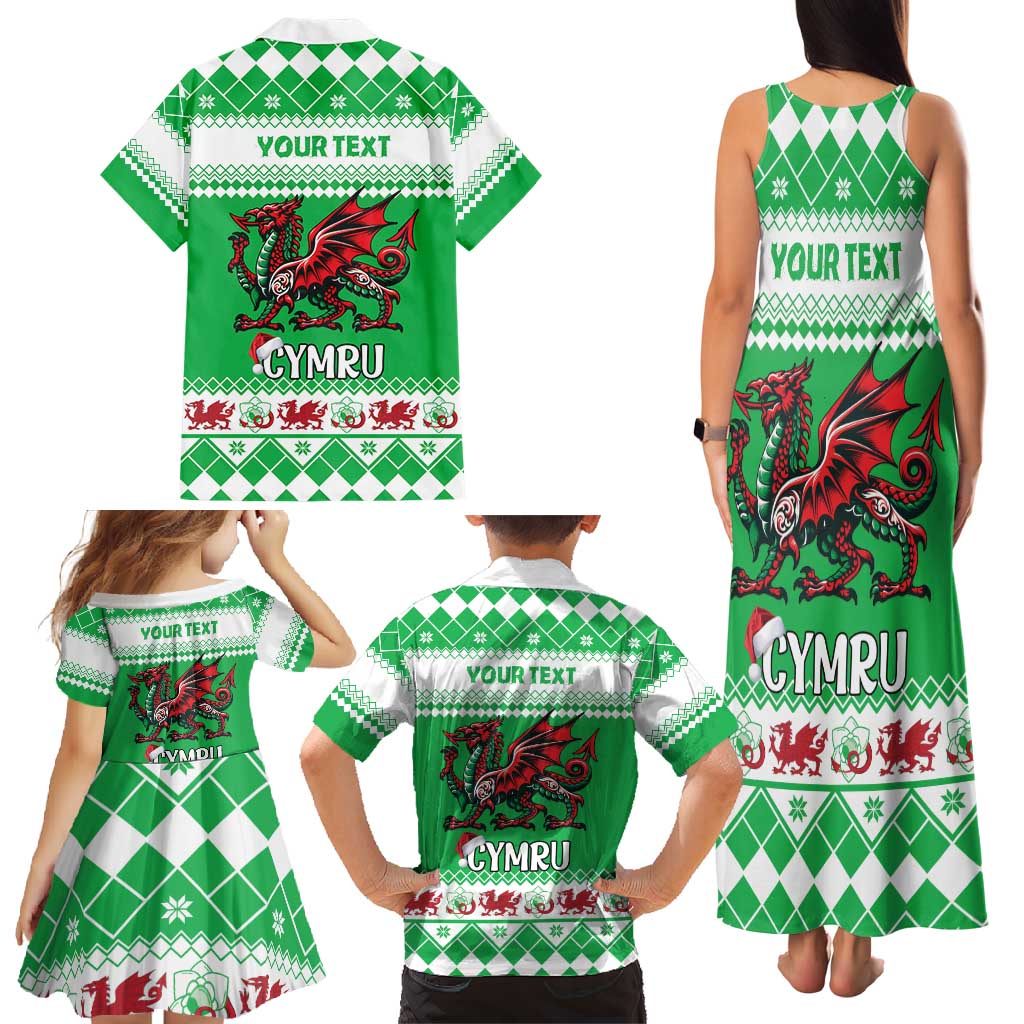 Personalized Wales Christmas Dragon Family Matching Tank Maxi Dress and Hawaiian Shirt Nadolig Llawen Green Version - Wonder Print Shop