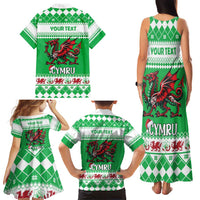 Personalized Wales Christmas Dragon Family Matching Tank Maxi Dress and Hawaiian Shirt Nadolig Llawen Green Version - Wonder Print Shop