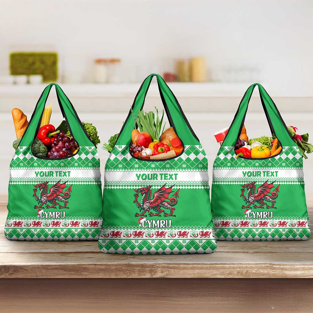 Personalized Wales Christmas Dragon Grocery Bag Nadolig Llawen Green Version - Wonder Print Shop