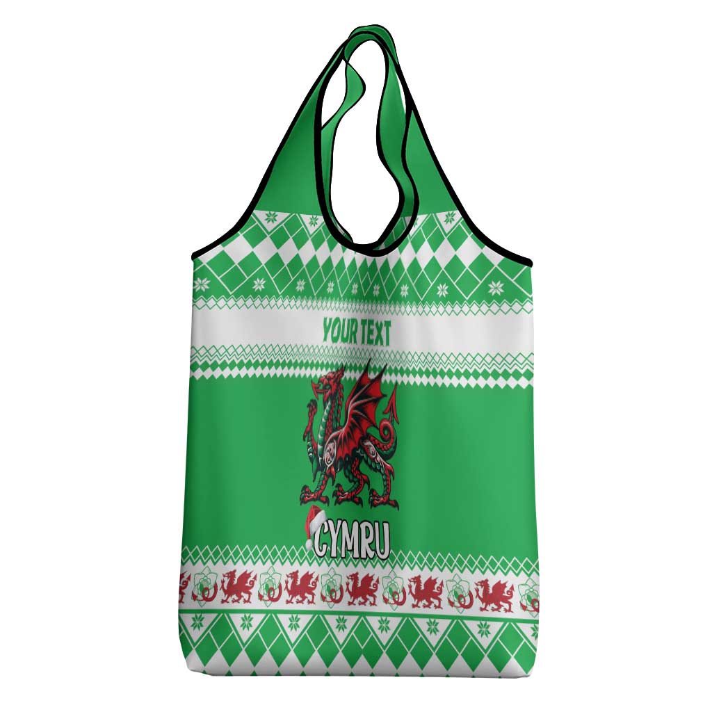 Personalized Wales Christmas Dragon Grocery Bag Nadolig Llawen Green Version - Wonder Print Shop