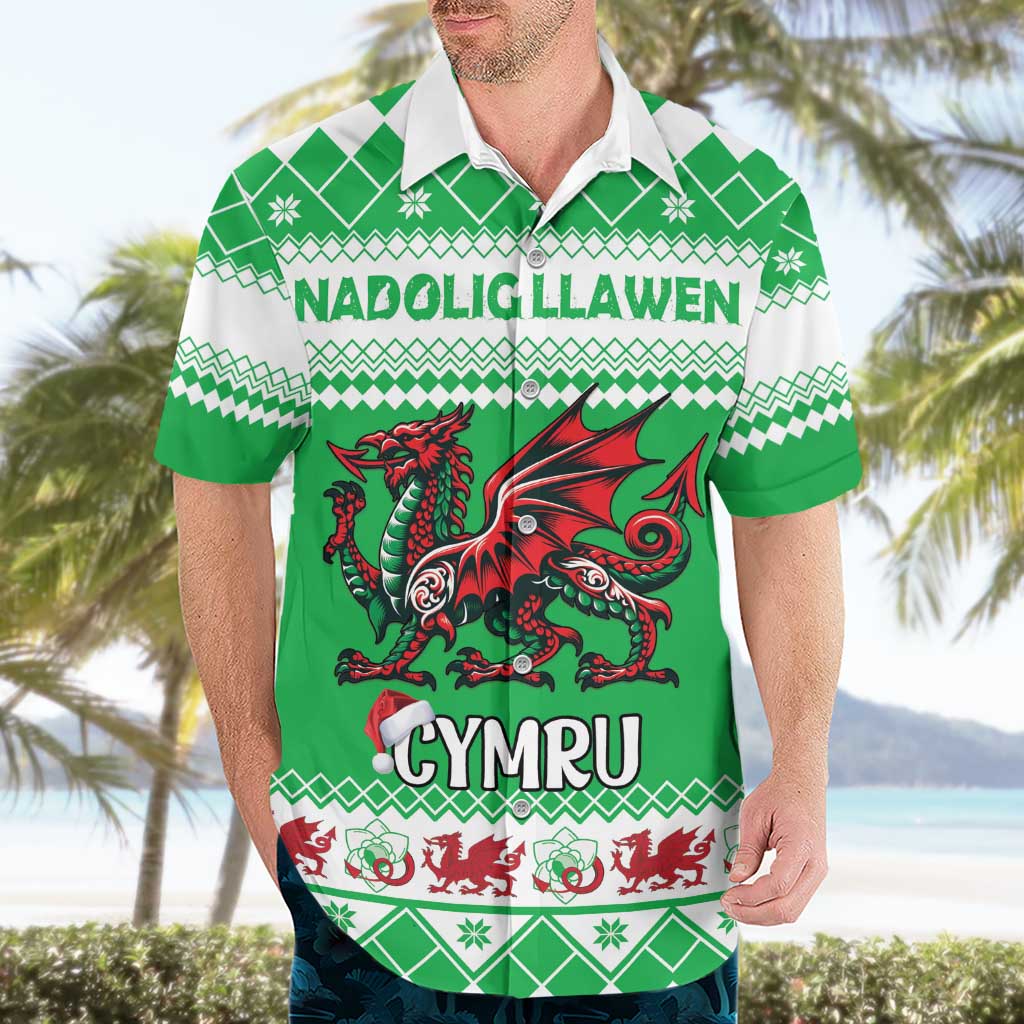 Personalized Wales Christmas Dragon Hawaiian Shirt Nadolig Llawen Green Version - Wonder Print Shop
