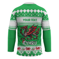 Personalized Wales Christmas Dragon Hockey Jersey Nadolig Llawen Green Version - Wonder Print Shop
