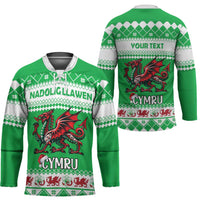 Personalized Wales Christmas Dragon Hockey Jersey Nadolig Llawen Green Version - Wonder Print Shop