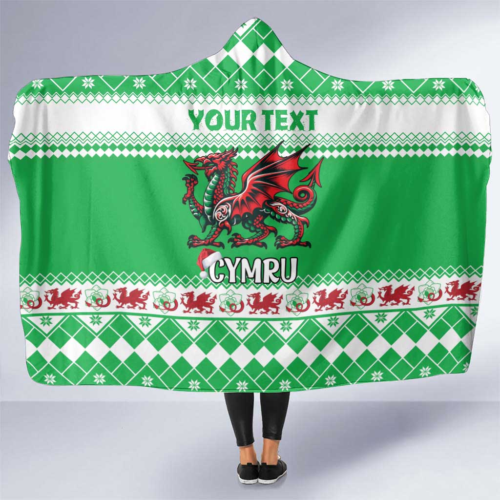 Personalized Wales Christmas Dragon Hooded Blanket Nadolig Llawen Green Version - Wonder Print Shop