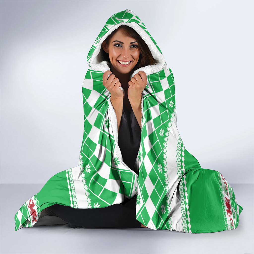 Personalized Wales Christmas Dragon Hooded Blanket Nadolig Llawen Green Version - Wonder Print Shop
