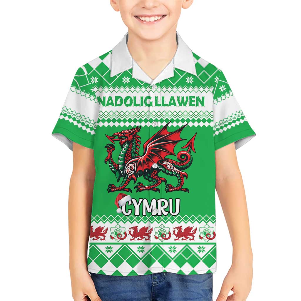 Personalized Wales Christmas Dragon Kid Hawaiian Shirt Nadolig Llawen Green Version - Wonder Print Shop