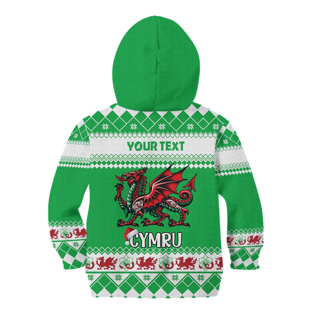 Personalized Wales Christmas Dragon Kid Hoodie Nadolig Llawen Green Version - Wonder Print Shop
