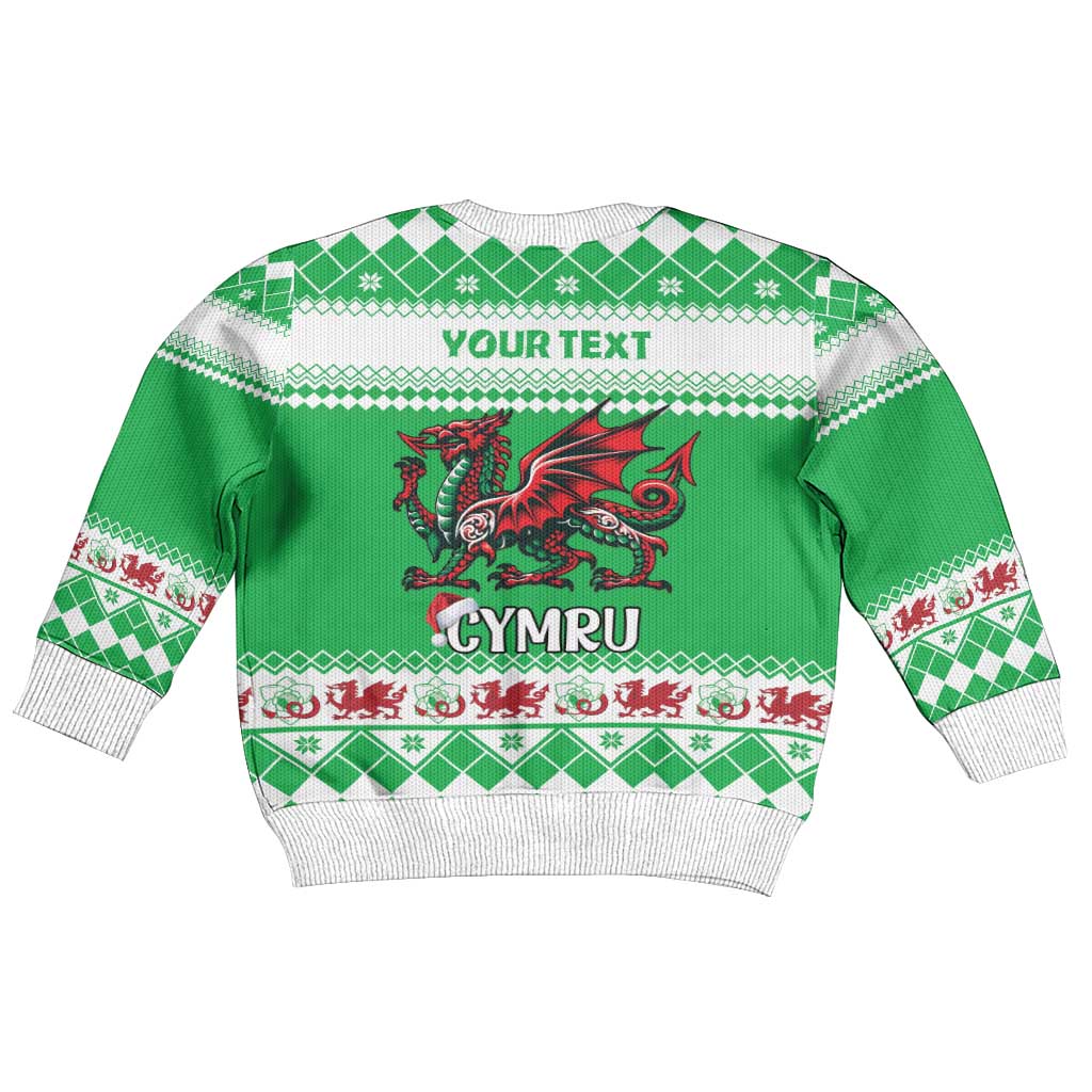 Personalized Wales Christmas Dragon Kid Ugly Christmas Sweater Nadolig Llawen Green Version - Wonder Print Shop