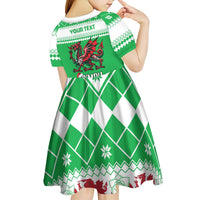 Personalized Wales Christmas Dragon Kid Short Sleeve Dress Nadolig Llawen Green Version - Wonder Print Shop