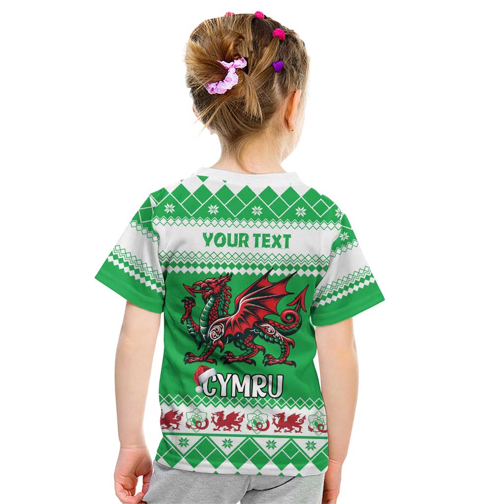 Personalized Wales Christmas Dragon Kid T Shirt Nadolig Llawen Green Version - Wonder Print Shop