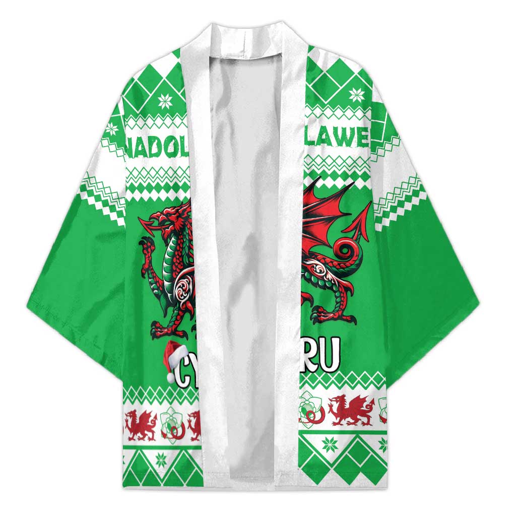Personalized Wales Christmas Dragon Kimono Nadolig Llawen Green Version - Wonder Print Shop