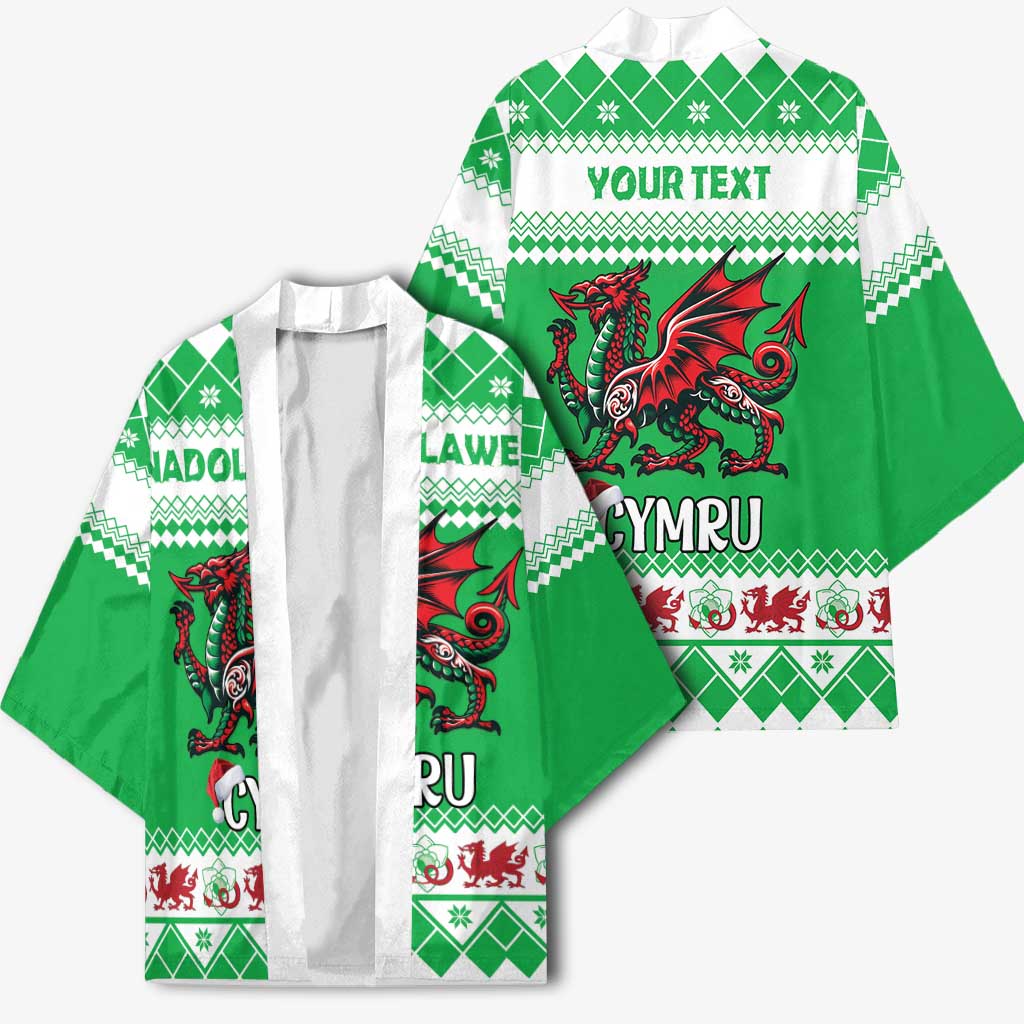 Personalized Wales Christmas Dragon Kimono Nadolig Llawen Green Version - Wonder Print Shop