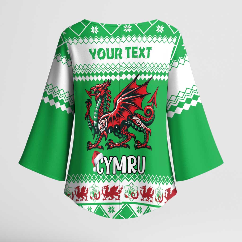 Personalized Wales Christmas Dragon Kimono Sleeve Blouse Nadolig Llawen Green Version - Wonder Print Shop