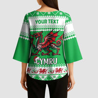 Personalized Wales Christmas Dragon Kimono Sleeve Blouse Nadolig Llawen Green Version - Wonder Print Shop