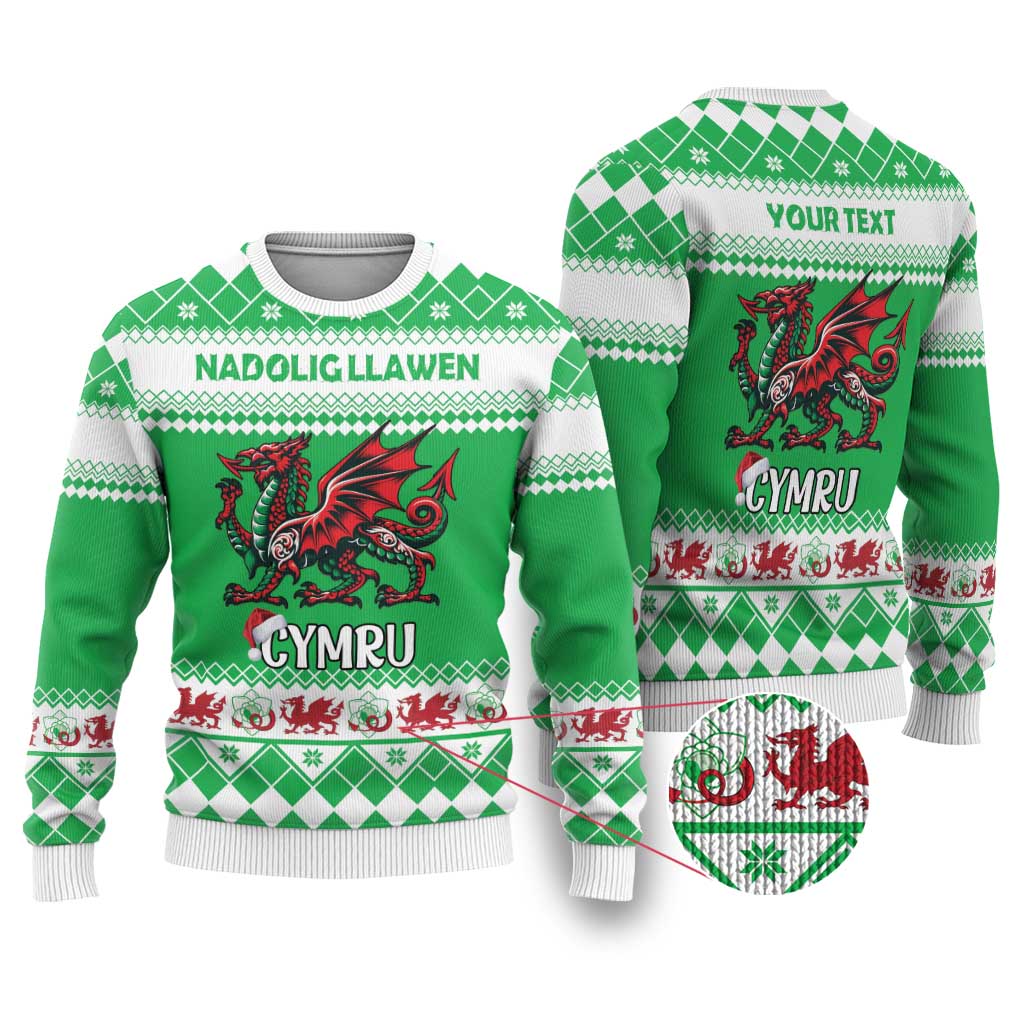 Personalized Wales Christmas Dragon Ugly Christmas Sweater Nadolig Llawen Green Version - Wonder Print Shop