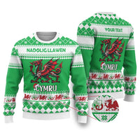 Personalized Wales Christmas Dragon Ugly Christmas Sweater Nadolig Llawen Green Version - Wonder Print Shop