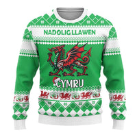 Personalized Wales Christmas Dragon Ugly Christmas Sweater Nadolig Llawen Green Version - Wonder Print Shop