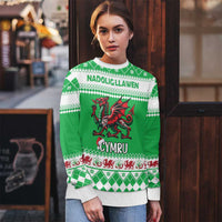 Personalized Wales Christmas Dragon Ugly Christmas Sweater Nadolig Llawen Green Version - Wonder Print Shop