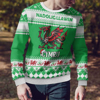Personalized Wales Christmas Dragon Ugly Christmas Sweater Nadolig Llawen Green Version - Wonder Print Shop